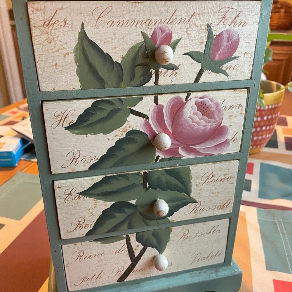 Wood hand-painted trinket box w/ 4 drawers - Picture 2 of 8